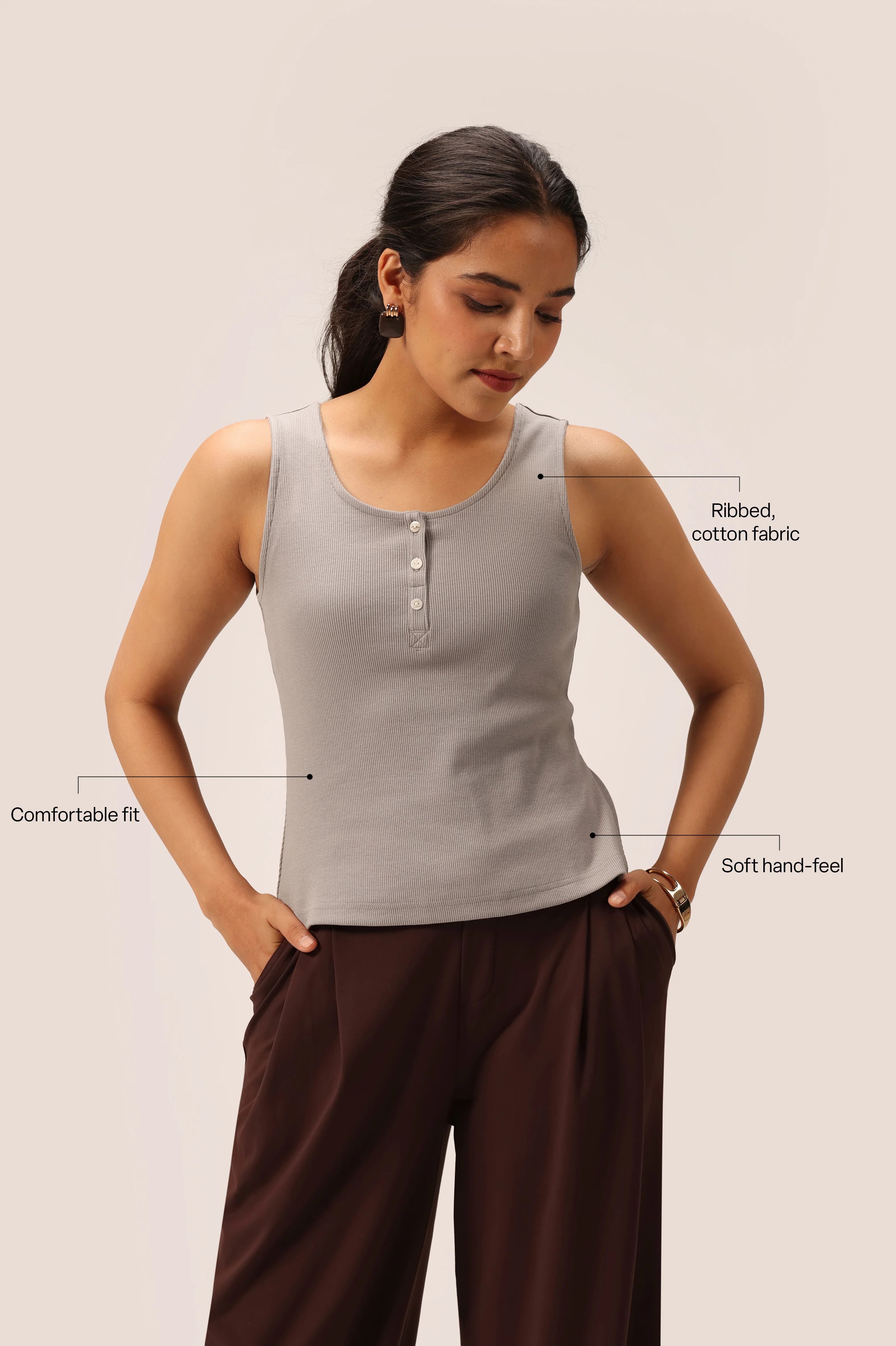 Blissentials Round Neck Henley Tank - Image 36