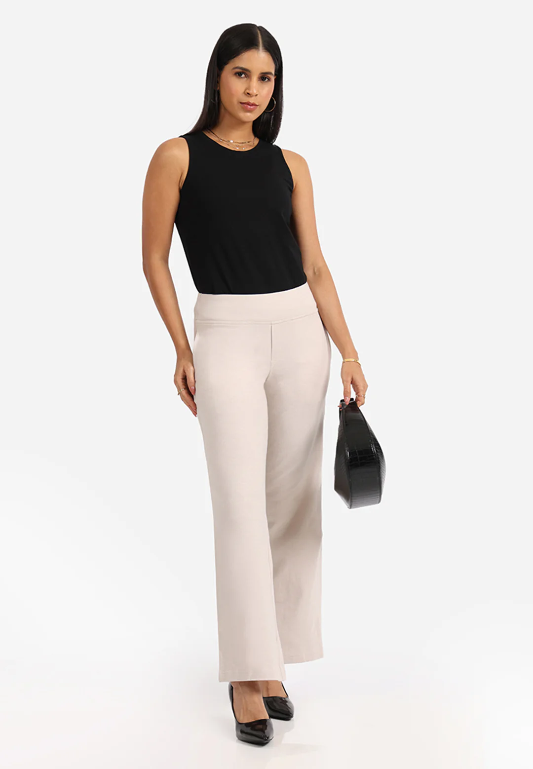 Work-To-Wine Twill Wide Leg Flare Pants - Image 3