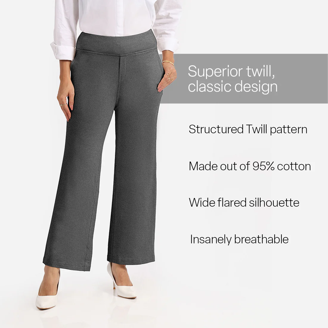 Work-To-Wine Twill Wide Leg Flare Pants - Image 8