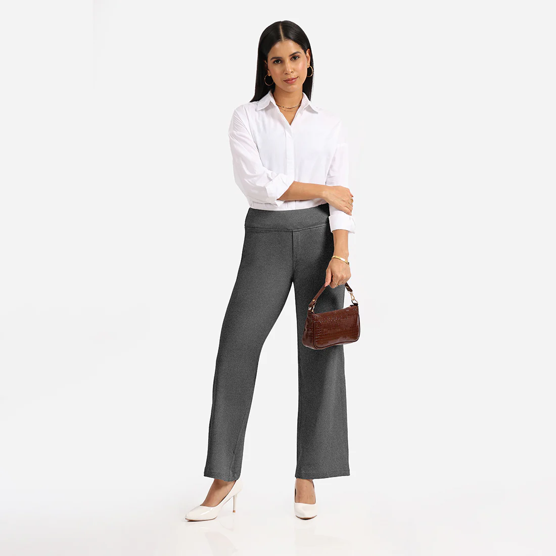 Work-To-Wine Twill Wide Leg Flare Pants - Image 9